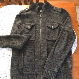 Men’s Rock and Republic zip up sweater with pockets and shoulder emulates S Gray